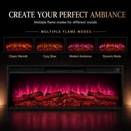 36-Inch Electric Fireplace Insert Heater with Remote & Timer - 36" Remote Control