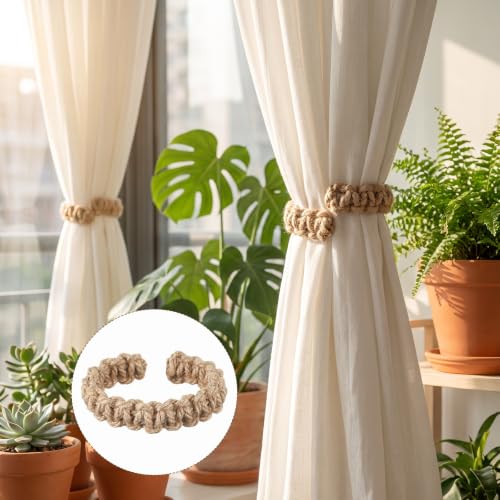 6 Pack Braided Curtain Tiebacks - Rustic Cotton Rope Holdbacks for Living Room Bedroom