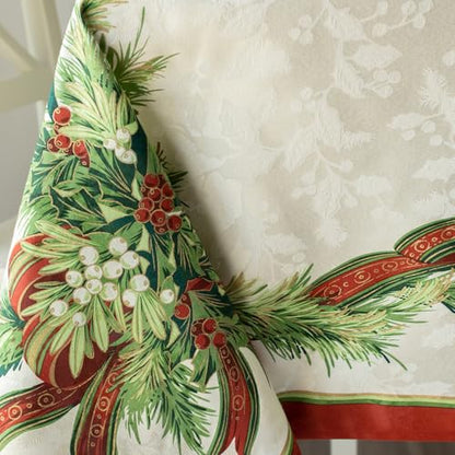 Christmas Ribbons Tablecloth - 70x52 Inches Rectangular Holiday Decor
