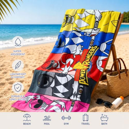 Power Rangers Beach Towel for Kids & Adults - Large Microfiber Bath & Pool Towel