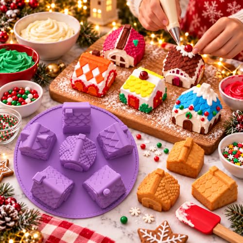 Gingerbread House Silicone Mold - 6 Cavity Non-Stick Christmas Baking Pan