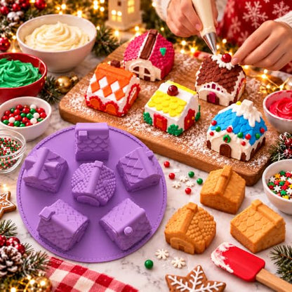Gingerbread House Silicone Mold - 6 Cavity Non-Stick Christmas Baking Pan