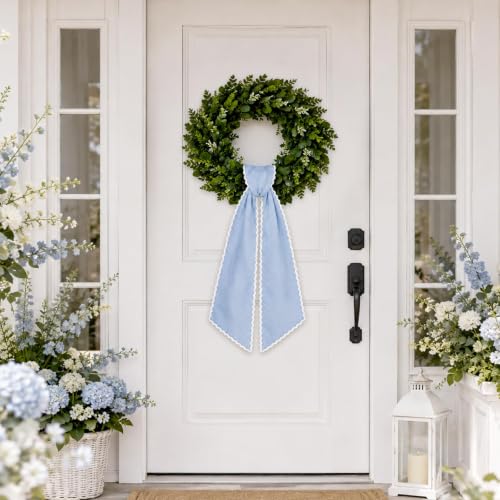 2-Piece Dusty Blue Wreath Sash with Scalloped Trim for Front Door Decor