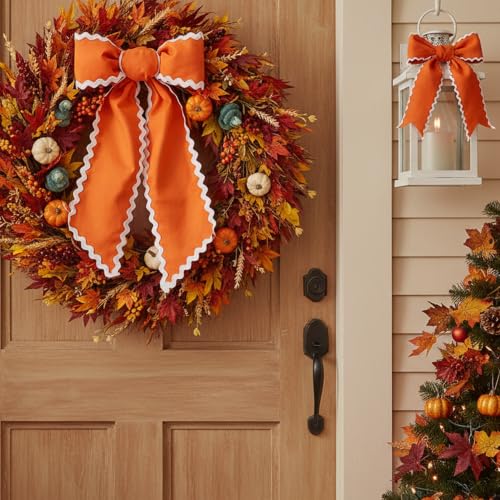 Fall Wreath Sash for Front Door - Orange Satin DIY Embroidery Accessory - 5x54 Inches (Variation: Orange / 1)