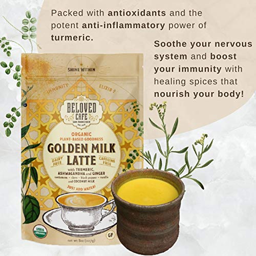 Beloved Golden Milk Latte, Organic Plant-Based Turmeric Latte Mix | Turmeric | Adaptogenic Ashwagandha | Packed with Antioxidant & Nutrient Dense Superfoods | 11 servings (6 oz)