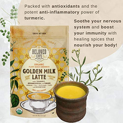 Beloved Golden Milk Latte, Organic Plant-Based Turmeric Latte Mix | Turmeric | Adaptogenic Ashwagandha | Packed with Antioxidant & Nutrient Dense Superfoods | 11 servings (6 oz)