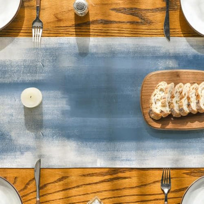 13x72 Light Blue Abstract Modern Art Table Runner - Farmhouse Kitchen Decor