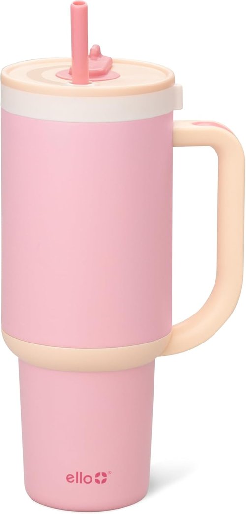 Ello Oasis 40 oz Tumbler - Insulated Stainless Steel Cup with Handle & Straw | 100% Leakproof, Keeps Drinks Cold for 20 Hours, Sunrise Glow