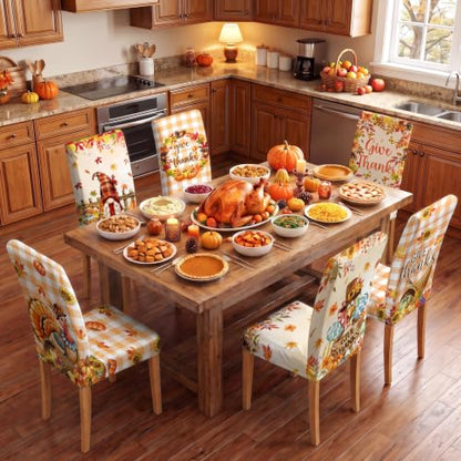 Thanksgiving Chair Covers Set of 6 - Removable Washable Autumn Pumpkin Slipcovers