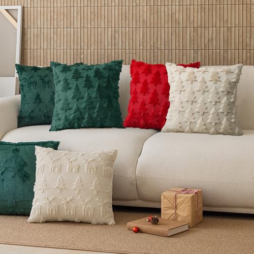 Christmas Tree Pillow Cover 18x18 Dark Green with Tree Design - Variation of Christmas-Green Tree