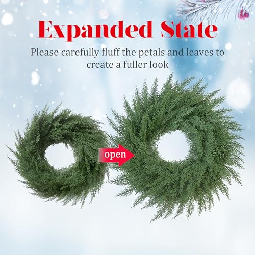 24 Inch Artificial Cedar Cypress Christmas Wreath - Lush Holiday Decor