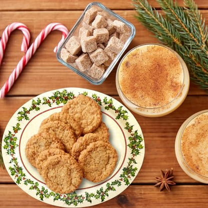 30Pcs Christmas Holly Paper Disposable Oval Plates 10x12 Inch Holiday Party Supplies