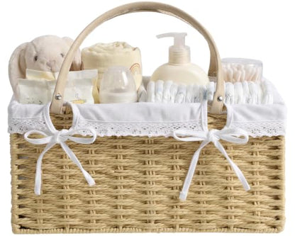 Baby Diaper Caddy Organizer Large Khaki Handwoven Paper Rope Storage Basket