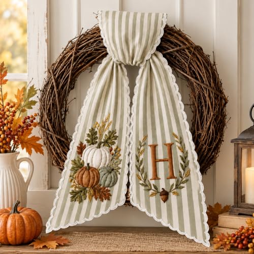 Personalized Pumpkin Wreath Sash Design 01 Fall Monogram Door Ribbon Halloween Decor
