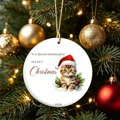 Granddaughter Christmas Ornament V16 - Cute Kitten Santa Holiday Keepsake