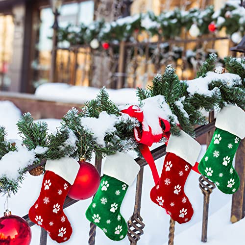 Large Christmas Stockings Set 2pcs Dog Paw & Snowflake Pattern Holiday Decor