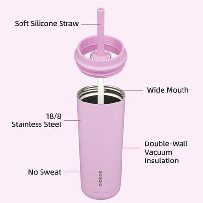 BJPKPK Insulated Tumbler - 20 oz Stainless Steel Travel Mug with Lid & Straw | Light Pink, Spill-Proof Design