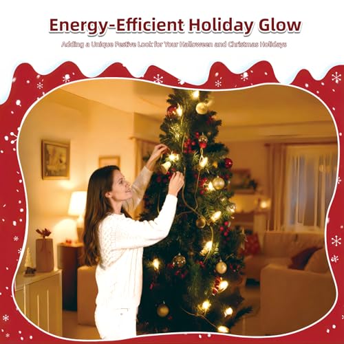 21ft Christmas Village Lights with 12 Warm White LED Bulbs - Adjustable & Eco-Friendly