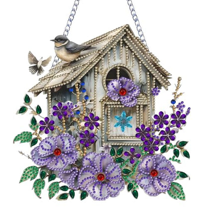Birdhouse Diamond Art Hanging Kit for Adults - Flower & Bird Design