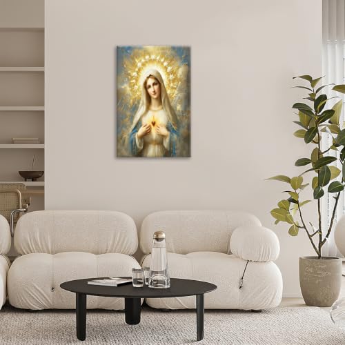 Religious Wall Art Canvas Mary Mother of God Jesus - 24 x 16 Inches - Catholic Decor