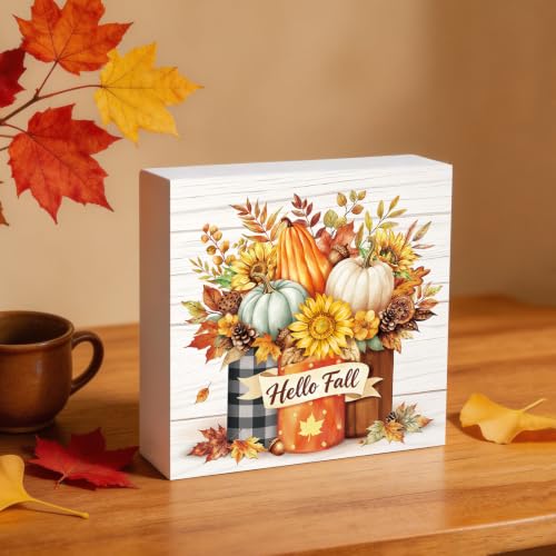 Fall Decorations for Home Mason Jar Pumpkin Wooden Sign - Autumn Decor