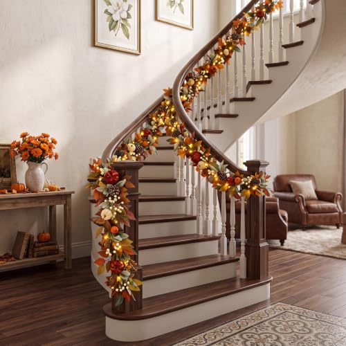 Elegant 6ft Fall Garland for Mantle with Lights - Autumn Decor
