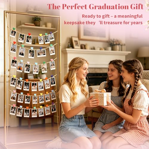 60 Inch Metal Photo Display Board with 30 Wooden Clips - Rustic Gallery Wall