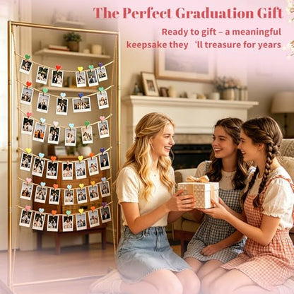 60 Inch Metal Photo Display Board with 30 Wooden Clips - Rustic Gallery Wall