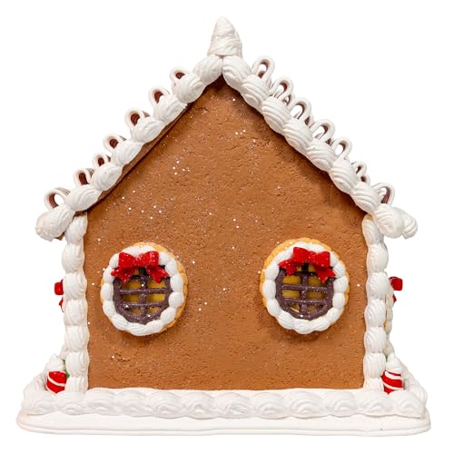 Battery Operated Gingerbread House Decor with Santa and Ribbon Candy Roof - Christmas Table Centerpiece