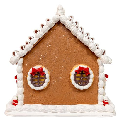 Battery Operated Gingerbread House Decor with Santa and Ribbon Candy Roof - Christmas Table Centerpiece