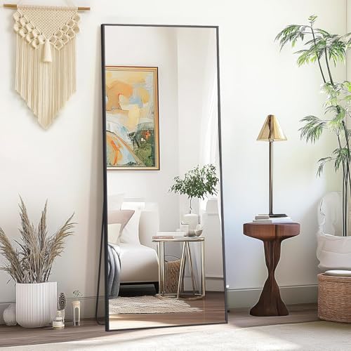 InfiniPower 64"¡¿21" Hanging Mirror, Large Length for Home Wall Decor, Tall Aluminum Frame Mirror for Bedroom Decor, Black