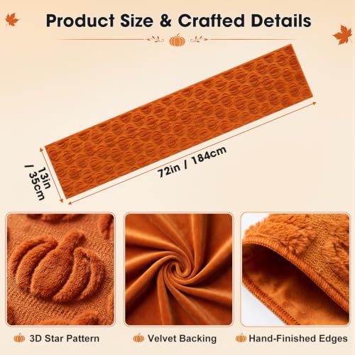 Caramel Fall Table Runner with 3D Pumpkins - 13 x 72 Inches - Thanksgiving Decor