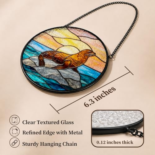 Sea Lion Stained Glass Window Hanging - Coastal Beach Suncatcher, Variation of THIS listing
