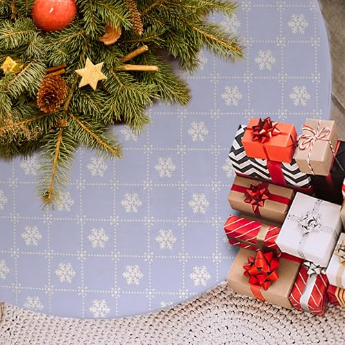 36 Inch White Christmas Tree Skirt with Sequin Snowflakes and Stockings - Holiday Decor