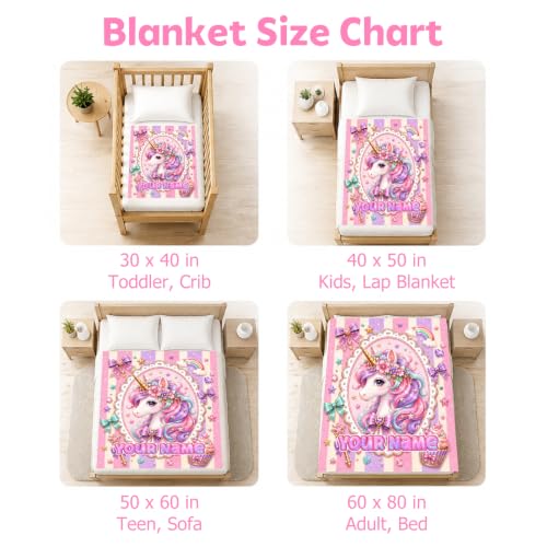 Girls Unicorn Blanket - Custom Gold Kids Throw Blanket - Soft Flannel