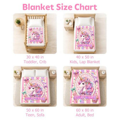 Girls Unicorn Blanket - Custom Gold Kids Throw Blanket - Soft Flannel