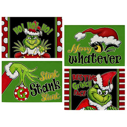 Christmas Placemats Set of 4 - Holiday Table Decor, Cotton Linen, Waterproof & Durable