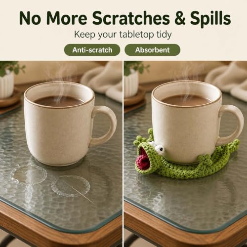 2PCS Crochet Lizard Coaster Set - Green Handmade Animal Mug Rugs