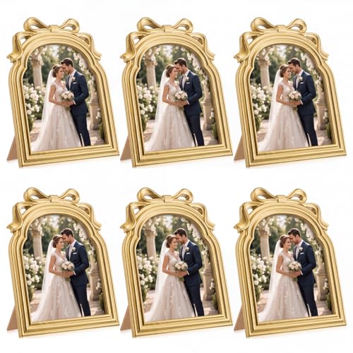 Vintage Gold Frame Set - 6 Pieces 8x10 Wall & Tabletop Photo Frames - Retro Style