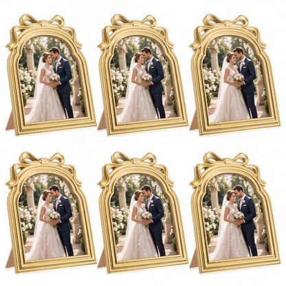 Vintage Gold Frame Set - 6 Pieces 8x10 Wall & Tabletop Photo Frames - Retro Style