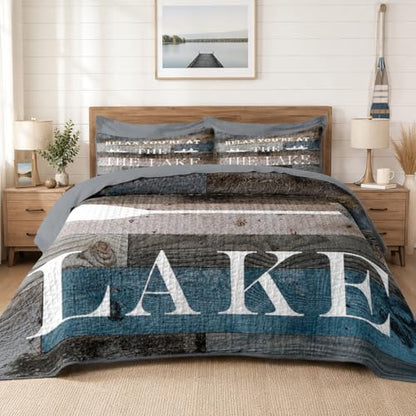 Queen Quilt Set with Lake House Nautical Bedding 7 Pieces - Lake Variation