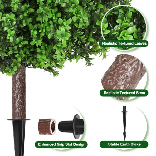 Artificial Boxwood Topiary Ball Trees 25 Inches Set of 2 - Faux Boxwood Plants