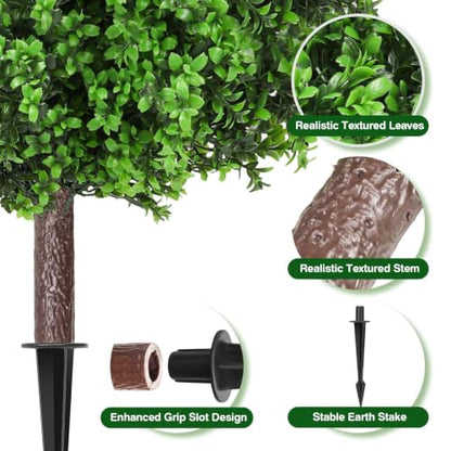 Artificial Boxwood Topiary Ball Trees 25 Inches Set of 2 - Faux Boxwood Plants
