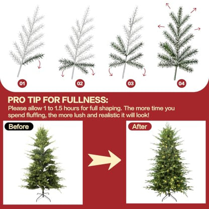 6 Ft Prelit Slim Christmas Tree - Aspen Fir, Blue Spruce, Warm White LED Lights