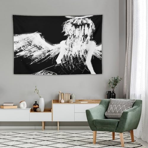 Black Angel Tapestry Wall Hanging Gothic Home Decor for Living Room Bedroom Office - White03, 40x60 Inch