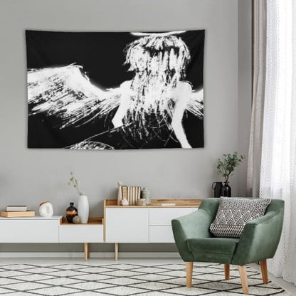 Black Angel Tapestry Wall Hanging Gothic Home Decor for Living Room Bedroom Office - White03, 40x60 Inch