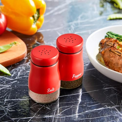 Red Salt and Pepper Shakers Set - 5oz Dispensers with Glass Bottom, Cute Kitchen Decor