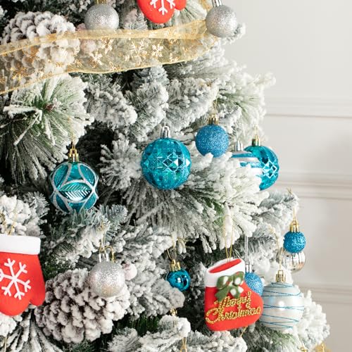 Blue & Silver Christmas Ball Ornaments Set - Shatterproof Plastic Holiday Decorations