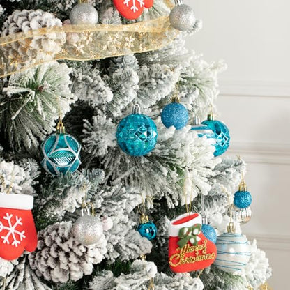 Blue & Silver Christmas Ball Ornaments Set - Shatterproof Plastic Holiday Decorations