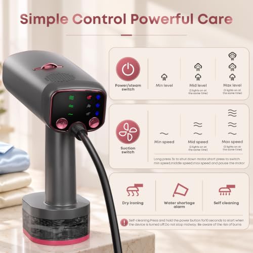 Handheld Garment Steamer with Vacuum Suction 6000Pa 3 Steam & Suction Levels